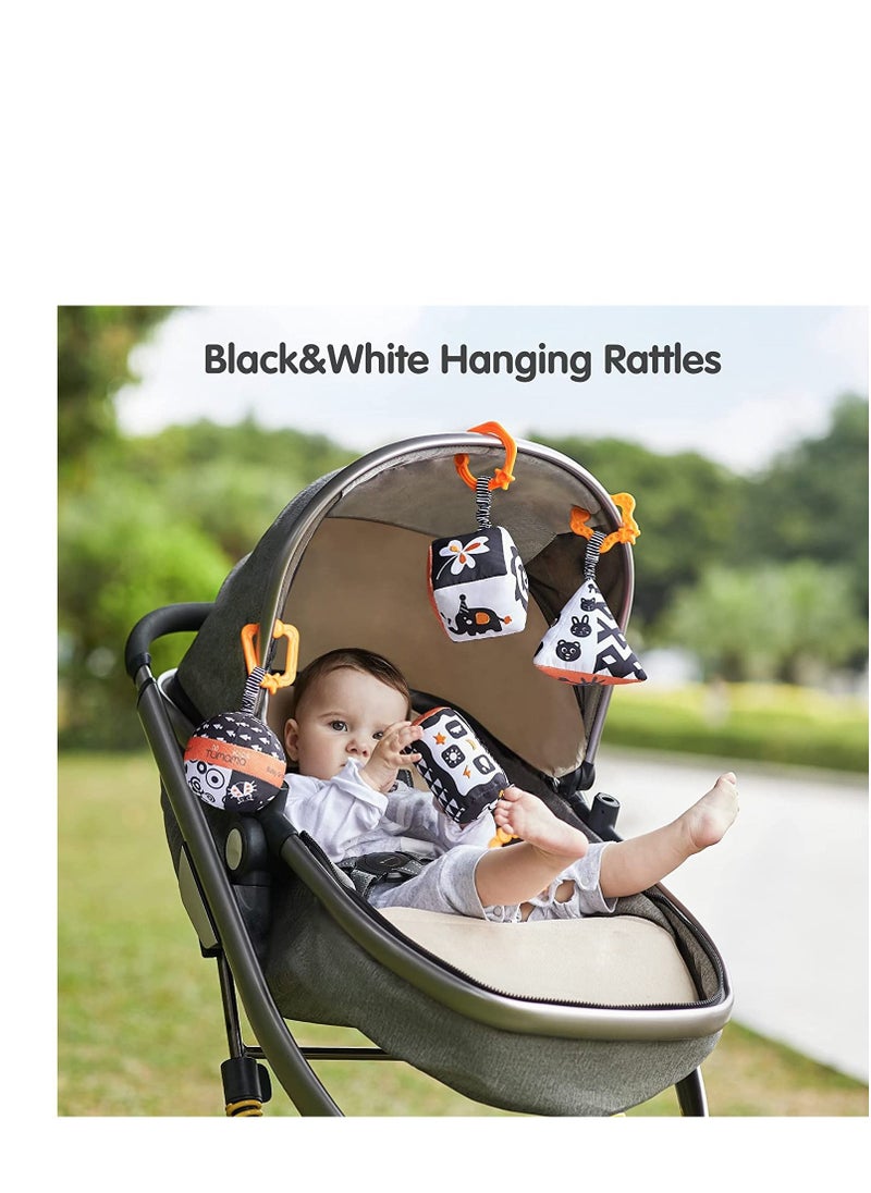 Excellence - High Contrast Shapes Sets Baby Toys, Black and White Stroller Toy for Car Seat Baby Plush Rattles Rings Hanging Toy for 0 3 6 9 to 12 Months, Newborn ,Toddlers ,Infants (4 Packs) - Image 1