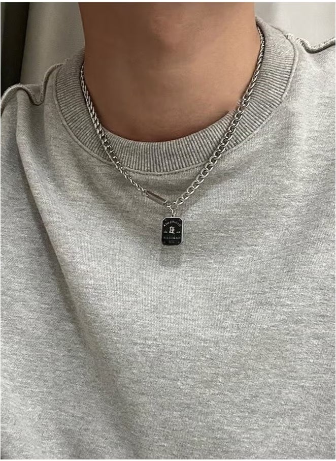 Ins Titanium Steel Necklace For Men And Women, Good Luck Label Necklace, Sweater Chain Accessory (50+5cm)  - Image 3