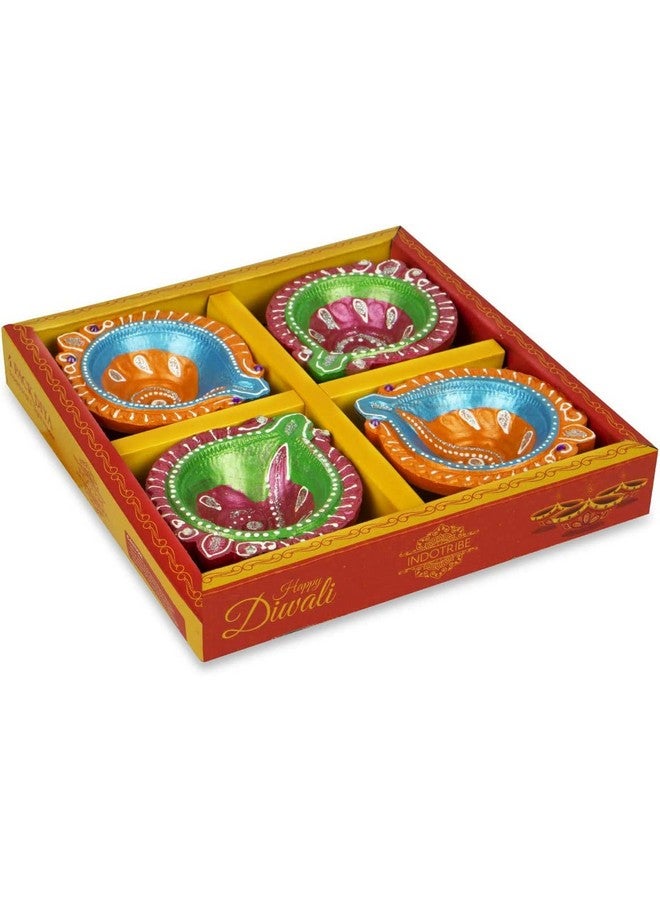 Belicia Diyas Festive Decorations Oil Lamp Diwali Lights Clay Diyas For Diwali Set Of 4 - Image 3