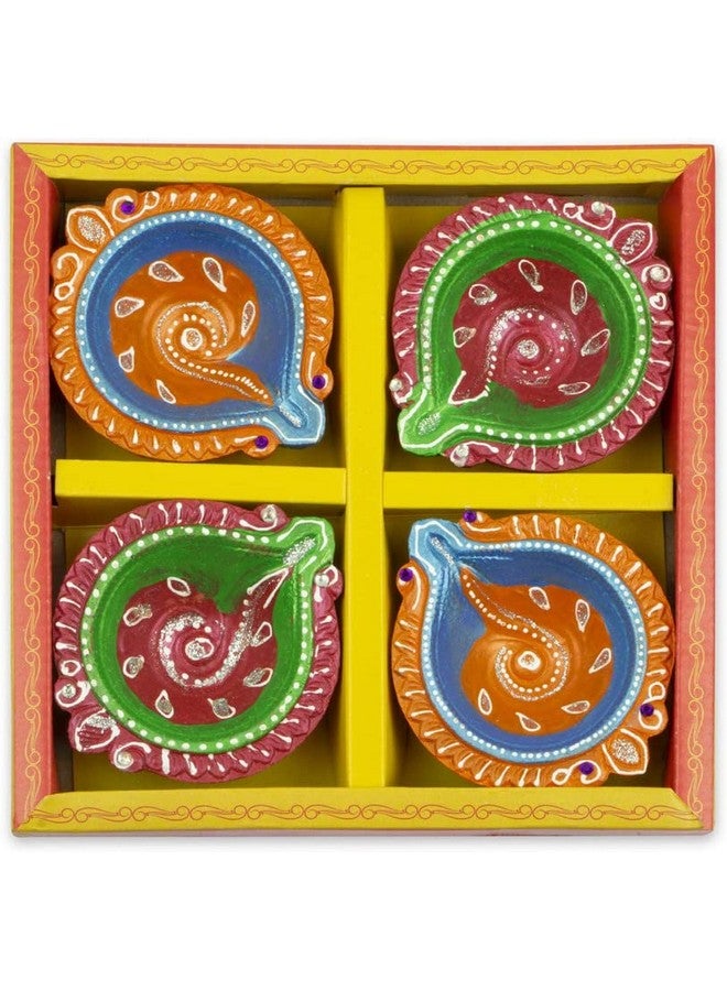 Belicia Diyas Festive Decorations Oil Lamp Diwali Lights Clay Diyas For Diwali Set Of 4 - Image 2