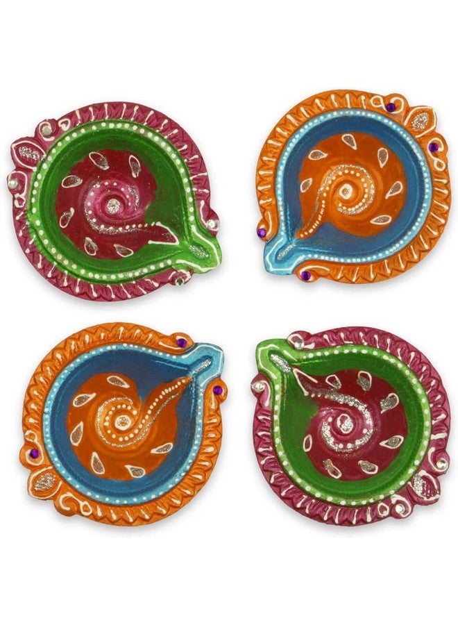 Belicia Diyas Festive Decorations Oil Lamp Diwali Lights Clay Diyas For Diwali Set Of 4 - Image 1