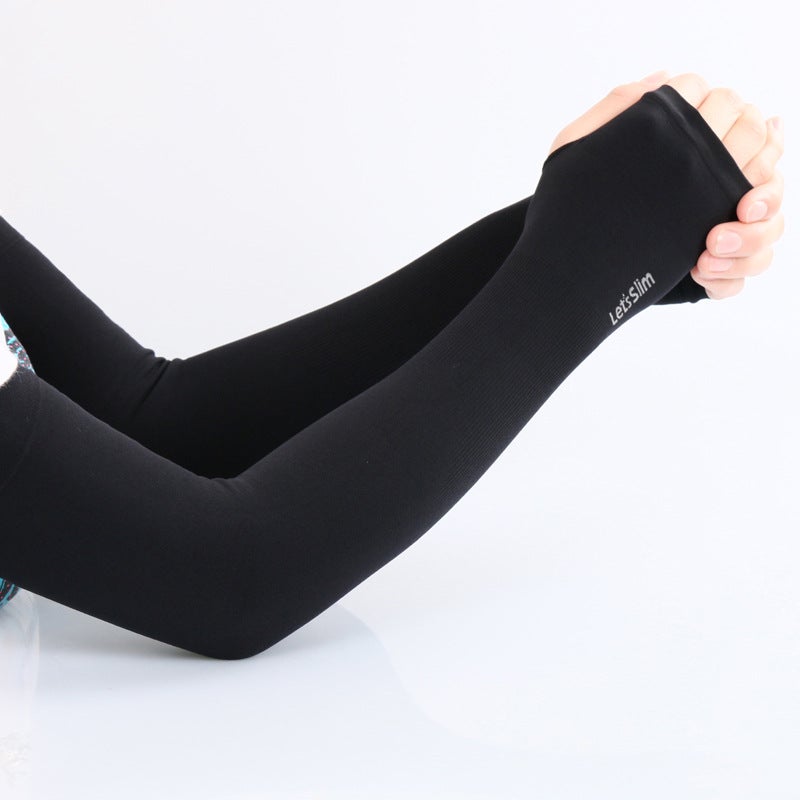 Generic Running men with Ice Silk sunscreen sleeves men and women outdoor driving breathable arm cover manufacturers wholesale custom LOGO -Leaky Fingers-Black 