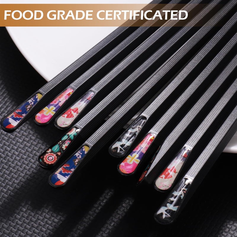 GLAMFIELDS 5 Pairs Premium Chopsticks Reusable Dishwasher Safe 9.5 Inch Fiberglass Chop Sticks Gift Set Hexagon Black Non Slip with the Printed Tops - Image 5