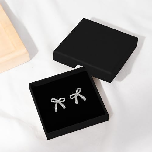 Frodete Silver Bow Earrings for Women Trendy Sparkly Rhinestone Chain Tassel Earrings Cute Ribbon Stud Earring Daily Party Jewerly Gifts Christmas Stocking Stuffers - Image 2
