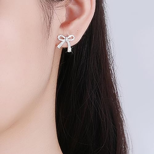 Frodete Silver Bow Earrings for Women Trendy Sparkly Rhinestone Chain Tassel Earrings Cute Ribbon Stud Earring Daily Party Jewerly Gifts Christmas Stocking Stuffers - Image 3
