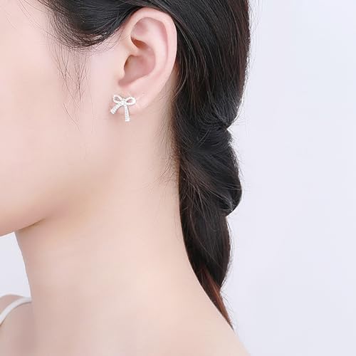 Frodete Silver Bow Earrings for Women Trendy Sparkly Rhinestone Chain Tassel Earrings Cute Ribbon Stud Earring Daily Party Jewerly Gifts Christmas Stocking Stuffers - Image 5
