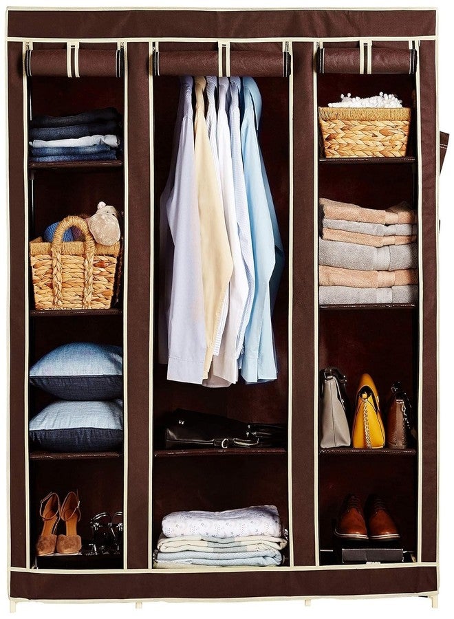 GRAZIA Multi-Purpose Portable Foldable Collapsible Storage Wardrobe/Cabinet/Almirah with Side Pockets on Side for Baby/Kids/Adult Brown - Image 1