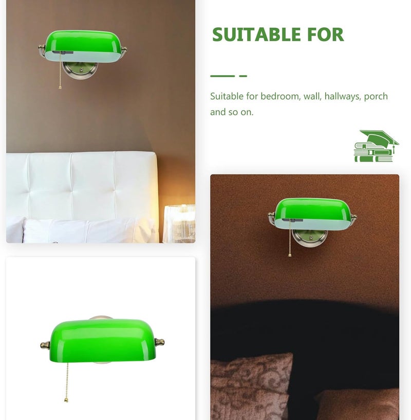 STOBAZA Vintage American Style Wall Lamp with Zipper Pull, Green Retro Bedside Night Light for Bedroom and Living Room Wall Decor - Image 3
