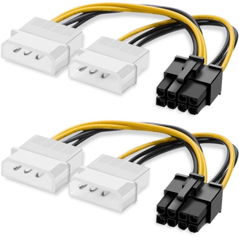 WiredCom Dual 4 Pin Molex to 8-Pin PCI Express Graphics Card Power Cable - 2 Pack, LP4 to PCI-e ATX PSU Video Card Power Converter - Image 1
