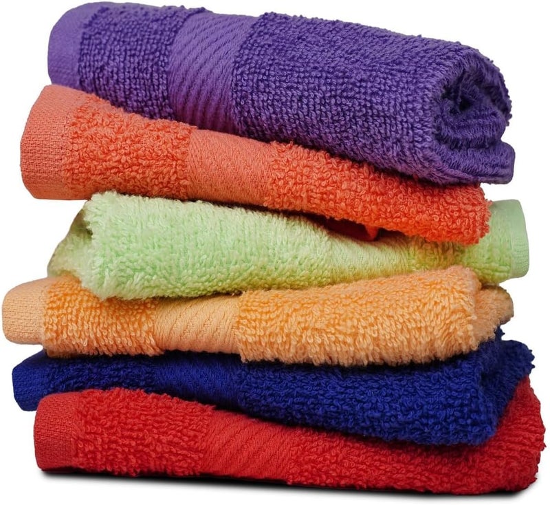 ZUPERIA 100% Cotton Bath Wash Cloths 24 Pack - 12" x 12"- Highly Absorbent Soft Washcloths for Face, Gym Towels, Hotel Spa Quality, Reusable Multipurpose (Dark, Light & Bright Colors) - Image 2