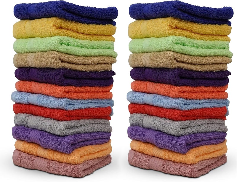 ZUPERIA 100% Cotton Bath Wash Cloths 24 Pack - 12" x 12"- Highly Absorbent Soft Washcloths for Face, Gym Towels, Hotel Spa Quality, Reusable Multipurpose (Dark, Light & Bright Colors) - Image 1
