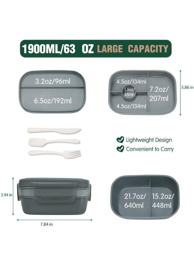 LODROC Bento Box Lunch Box, 1900 ml 3 Stackable Containers for Adults and Kids, Modern Minimalist Design Bento Box with Removable Utensil Set and Sealing Strap Lunchbox for Dining Out, Work, Picnic, School - Image 2