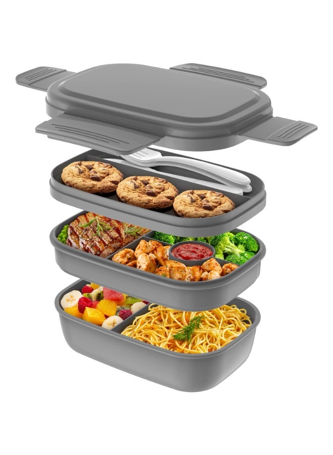 LODROC Bento Box Lunch Box, 1900 ml 3 Stackable Containers for Adults and Kids, Modern Minimalist Design Bento Box with Removable Utensil Set and Sealing Strap Lunchbox for Dining Out, Work, Picnic, School - Image 1