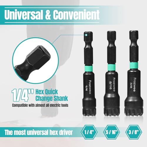 Prozwee 1/4"& 5/16"& 3/8" Hex Nut Driver with Saw-Tooth,1/4" Hex Quick Change Shank,Patented Design Sawtooth for Remove Sealant and Stubborn Oil Dirt On the Surface Of The Nut, etc. - Image 5
