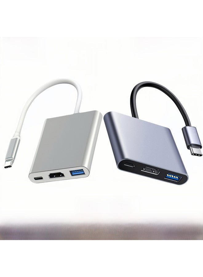 Three-in-one Type-c To Hdmi Expansion Dock Tv Projector Adapter Hub Concentrator Extension Dock Digital Computer Usb Hub-Number Of Interfaces:3in1 Elevator 60w (silver)  - Image 2