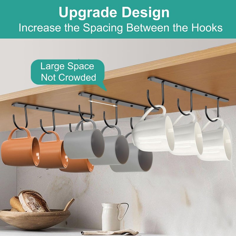 Ahardaim 3 Pack Mug Hooks Under Cabinet, Hanging Coffee Mug Holder for Kitchen Cabinet/Shelf, Coffee Mug Organizer with 9 Hooks, for Mugs, Cups, Kitchen Utensils Display, Black - Image 3