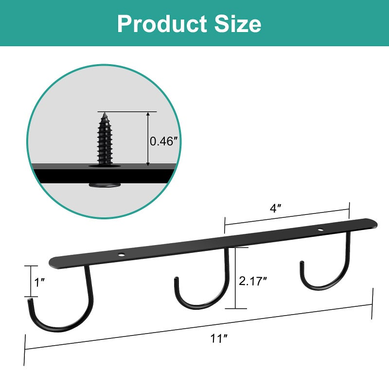 Ahardaim 3 Pack Mug Hooks Under Cabinet, Hanging Coffee Mug Holder for Kitchen Cabinet/Shelf, Coffee Mug Organizer with 9 Hooks, for Mugs, Cups, Kitchen Utensils Display, Black - Image 2