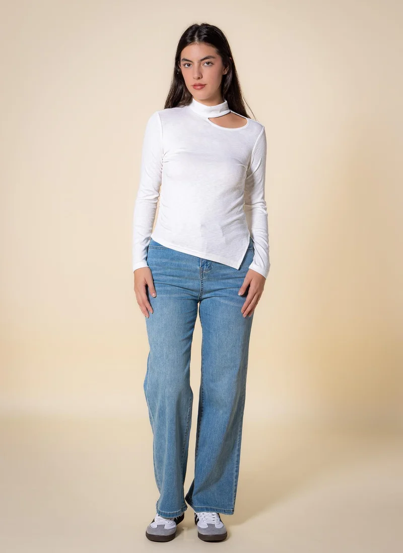 Shapes White DETAILED LONG SLEEVE TOP for Women | Best Price UAE