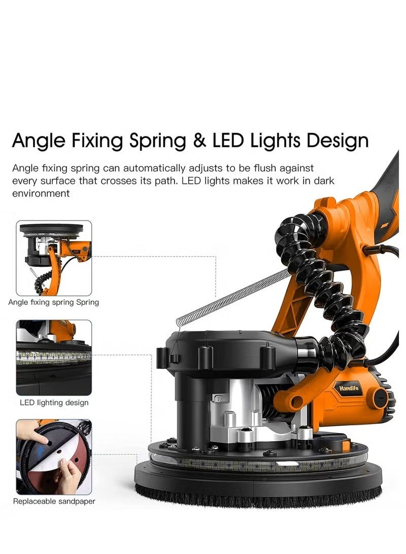 XiuWoo 850W Electric Drywall Sander with Vacuum Attachment and Retractable Handle, wall putty grinding sanding machine with Vacuum Cleaner and Light, for Woodworking Home Improvement - Image 3