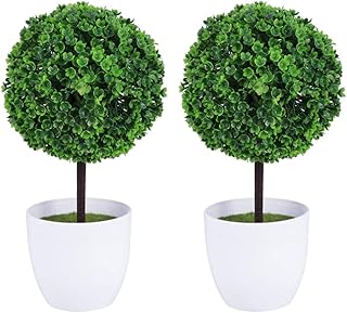 Milisten Milisten Artificial Boxwood Ball 2pcs Artificial Boxwood Topiary in Pot Faux Boxwood Plants Potted Green Plant Bonsai  - Image 1
