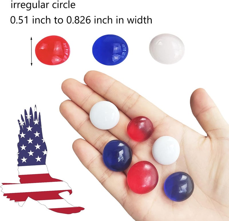 Aflyu 90 Pieces Red Blue White Glass Gemstone Beads Patriotic Vase Fillers Stone Independence Day Bowl Filler Gems Flat Marble Beads Glass Gem Pebbles for Home Decoration (Color A) - Image 2