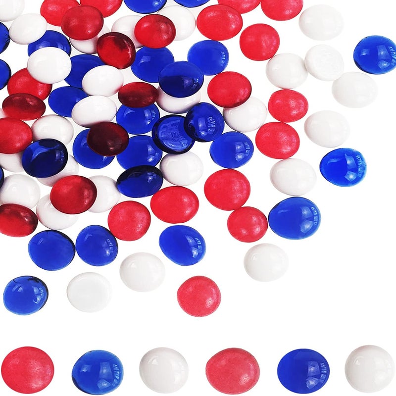 Aflyu 90 Pieces Red Blue White Glass Gemstone Beads Patriotic Vase Fillers Stone Independence Day Bowl Filler Gems Flat Marble Beads Glass Gem Pebbles for Home Decoration (Color A) - Image 1