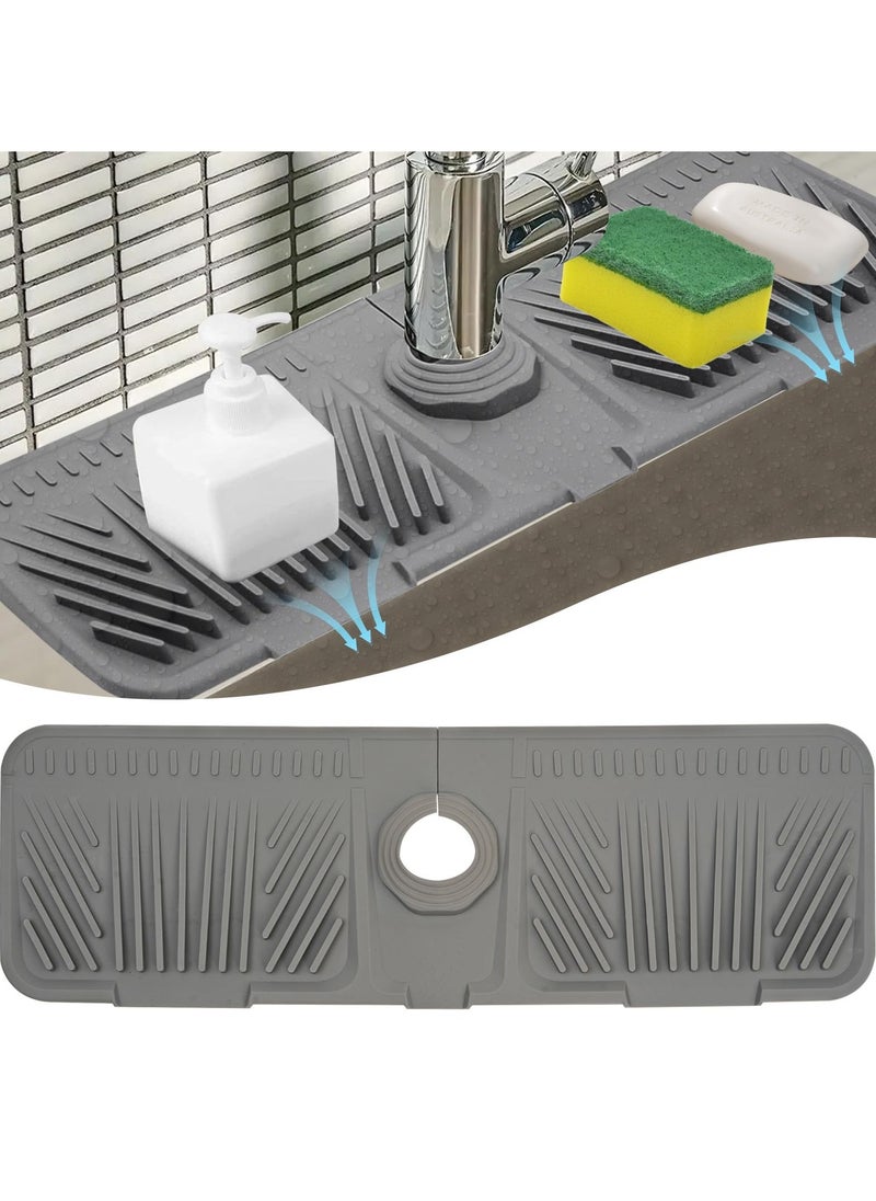 GNAFOTU Sink Faucet Mat Splash Guard, Silicone Faucet Draining Mat for Kitchen Sink- 17" x 6" Cuttable Faucet Water Catcher Mat, Multipurpose Splash Guard for Kitchen Sink Area & Bathroom Countertop  - Image 1