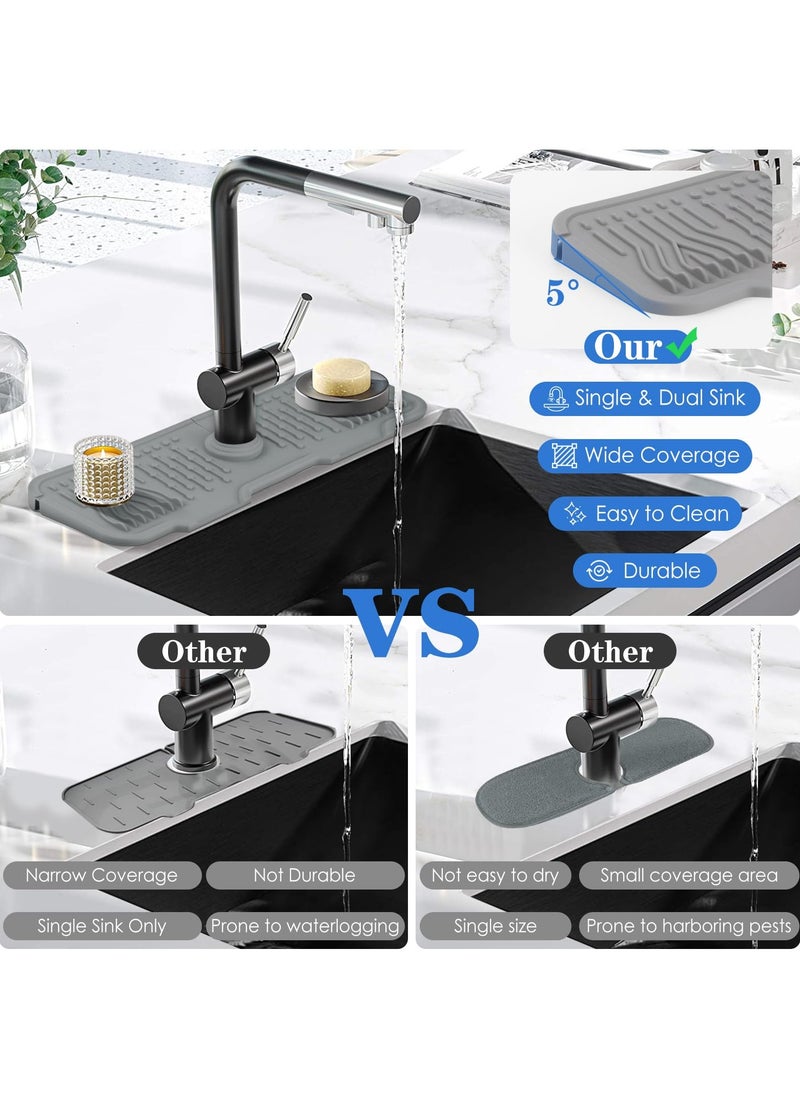 GNAFOTU Sink Faucet Mat Splash Guard, Silicone Faucet Draining Mat for Kitchen Sink- 17" x 6" Cuttable Faucet Water Catcher Mat, Multipurpose Splash Guard for Kitchen Sink Area & Bathroom Countertop  - Image 3