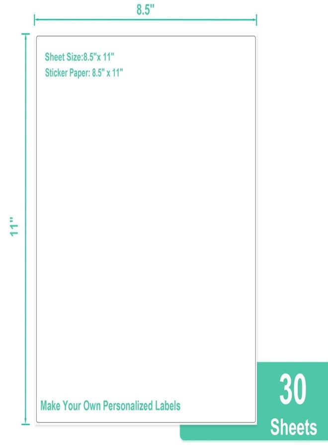 L LIKED 30 Printable White Sticker Paper Full Sheet Label, Matte, 8.5" x 11" for Laser & Inkjet Printing (30 Sheets) - Image 2