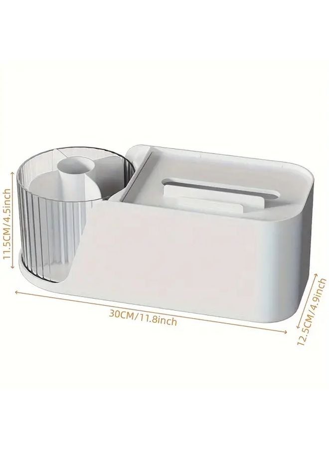 White Rotating Desktop Tissue Box With Phone Pen Storage Space Saving Organizer - Image 4