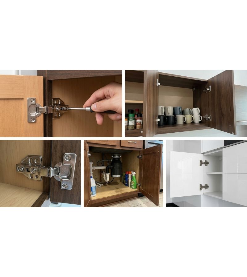35mm Buffered Damping Cabinet Hinges Big Bend 8pcs Set Straight Curved Full Coverage Hidden Design Silent Soft Close Kitchen Wardrobe Hardware With Mounting Screws - Image 5