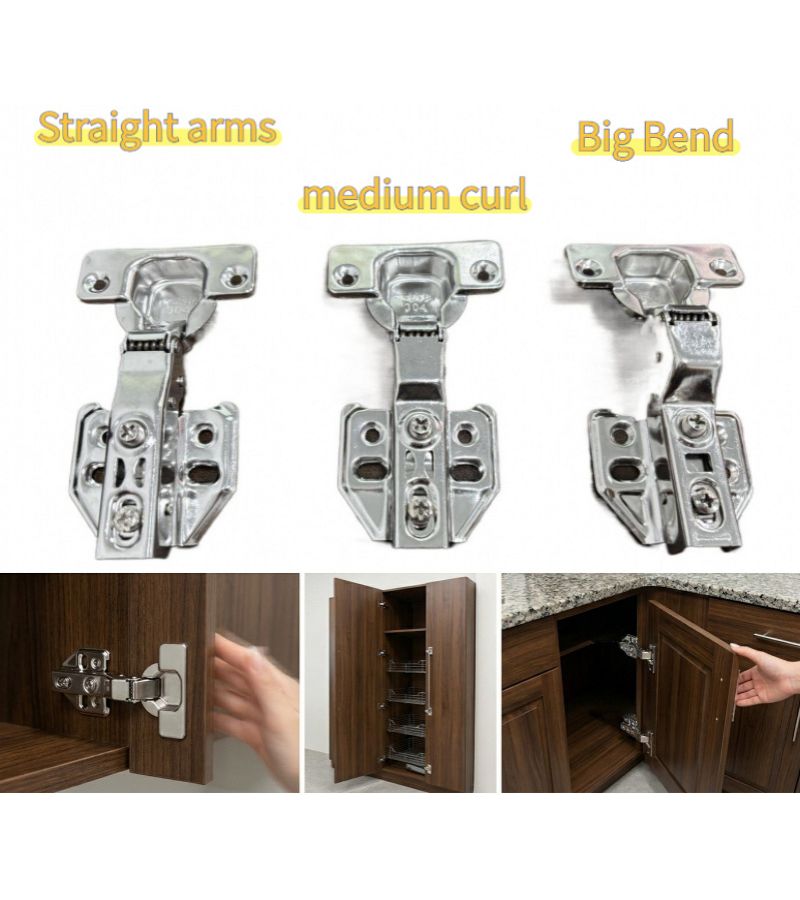 35mm Buffered Damping Cabinet Hinges Big Bend 8pcs Set Straight Curved Full Coverage Hidden Design Silent Soft Close Kitchen Wardrobe Hardware With Mounting Screws - Image 2