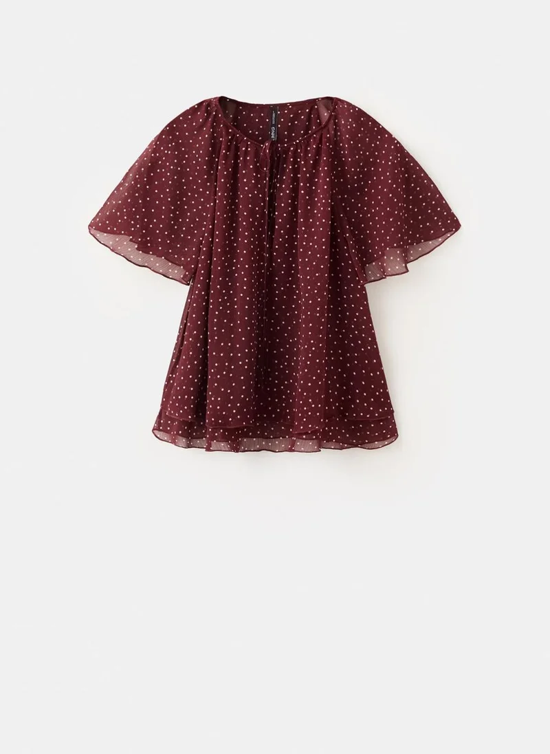 Mango 76-GRANATE Bow Polka-Dot Blouse for Women | Best Price UAE