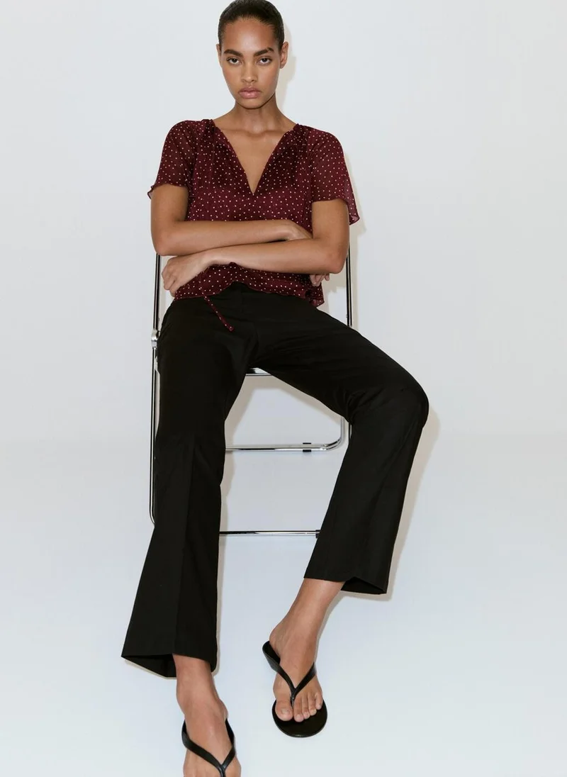 Mango 76-GRANATE Bow Polka-Dot Blouse for Women | Best Price UAE