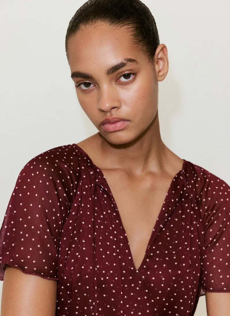 Mango 76-GRANATE Bow Polka-Dot Blouse for Women | Best Price UAE