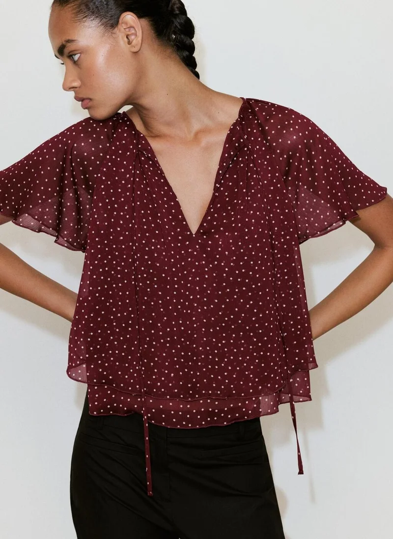 Mango Bow Polka-Dot Blouse