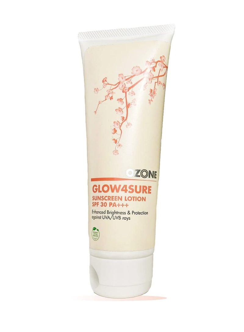 Ozone Ozone Glow4sure Sunscreen SPF 30 PA+++ | Enriched with Aloe Vera and Sea Fern Extracts | No White Cast Sunscreen for Men & Women | Sun Protection Against UVA/UVB Rays | 100ml 