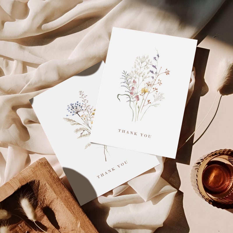 AUDREE Wildflower Thank You Cards with Envelopes (50 Pack 3.5" x 5.2") â€“ Floral Thank You Notes with Adhesive Envelopes & Matching Stickers for Weddings, Baby & Bridal Showers - Image 3