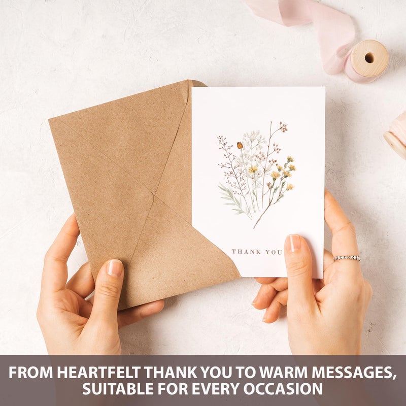 AUDREE Wildflower Thank You Cards with Envelopes (50 Pack 3.5" x 5.2") â€“ Floral Thank You Notes with Adhesive Envelopes & Matching Stickers for Weddings, Baby & Bridal Showers - Image 5