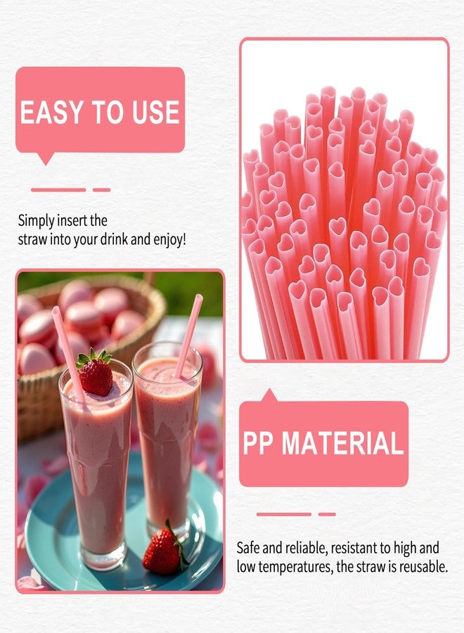 DingZan Pink Heart Shaped Straws, Individually Wrapped Disposable Pink Plastic StrawDrinking Straws for Valentine's Day, Wedding, Party, Birthday Party Decorations - Image 3