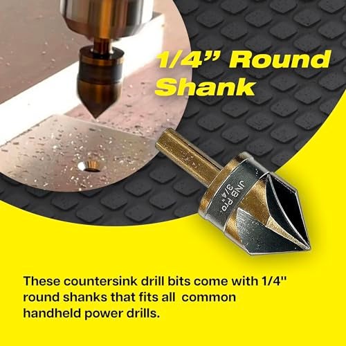 JNB Pro 5PC Countersink Bits for Steel - Sizes 1/4" 3/8" 1/2" 5/8" 3/4", Metal Working Countersinks, 5 Flute Design 82° M35 HSS 5% Cobalt Grade Bit 1/4" Shank - Ideal for Stationary or Hand Drill - Image 4