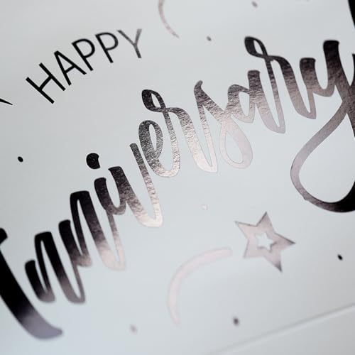 JWSCYSY 12.6" Large White and Metallic Black Happy Anniversary Paper Bag - Image 5