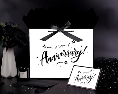 JWSCYSY 12.6" Large White and Metallic Black Happy Anniversary Paper Bag - Image 3
