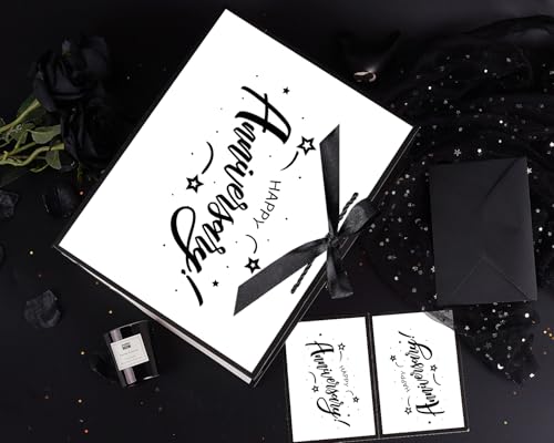 JWSCYSY 12.6" Large White and Metallic Black Happy Anniversary Paper Bag - Image 4