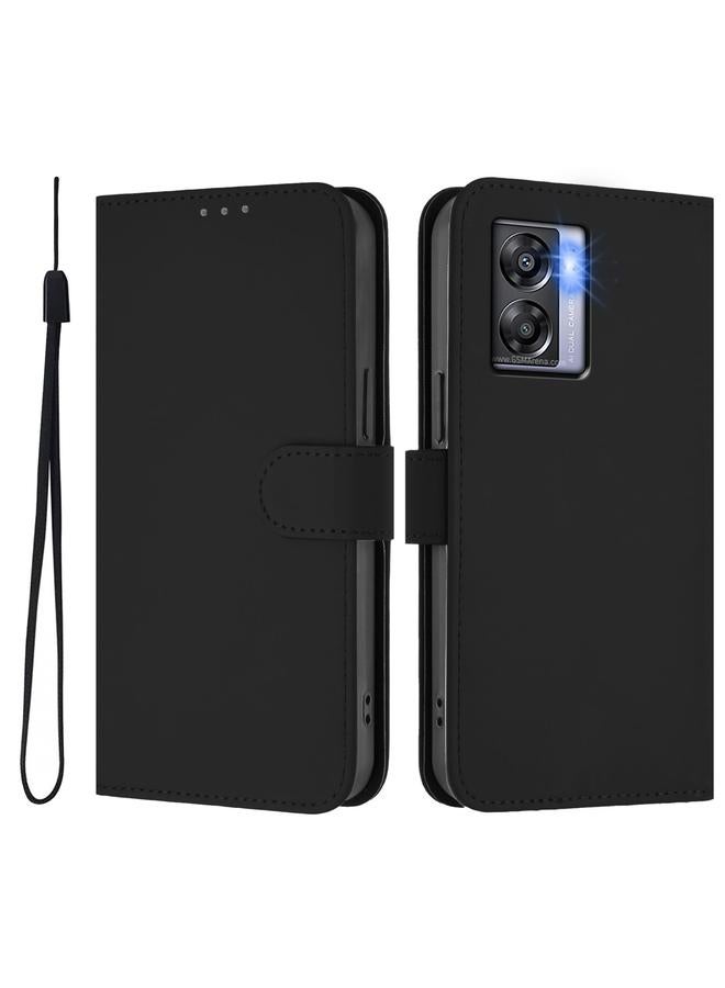 اس-توب جراب لهاتف OPPO A77 5G / A97 5G مصنوع من الجلد بلون سادة مع حبل - Image 2