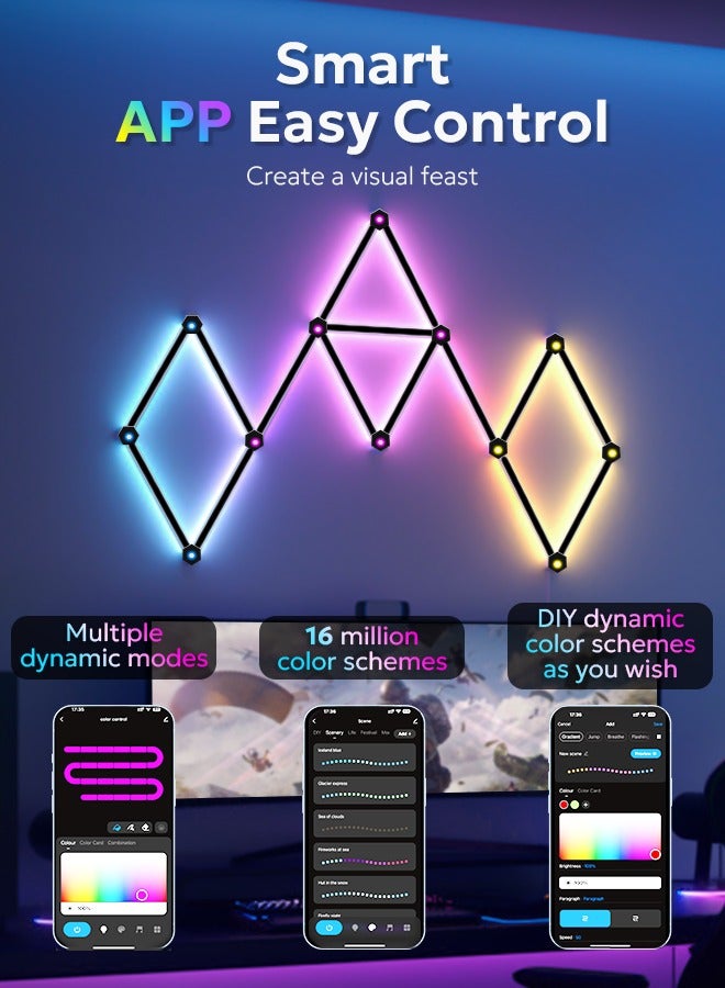 LED Wall Light lines ,RGB Smart LED 6 Light Lines ,Music Sync Home Creative Decor LED Light With 16 Million Colors LED RGB Wall Lights For Gaming Room ,Led Wall Decor Light For Bedroom and Movie Room ,RGB Smart LED Light with Remote Control and USB Powered. - Image 3