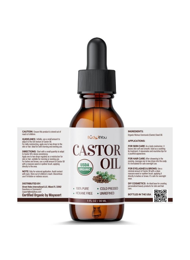 BodyJ4You - BodyJ4You Organic Castor Oil for Hair Growth: Natural Serum for Eyelashes and Eyebrows - Glass Bottle 1 Fl Oz - Image 1
