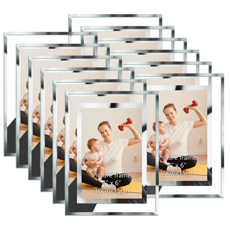 Hoikwo 12 Pack Photo Frames 6x44x6 Picture Frames with Silver Mirrored Glass Multi Picture Frames for Tabletop Display