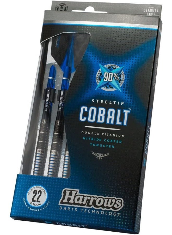 Harrows Harrows Cobalt Black-Blue 90% Tungsten Steel Tip Darts, 3 Supergrip Fusion Shafts, 3 Retina Flights (24g) - Image 3