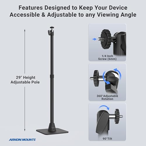 ARKON Mounts Camera Desk Mount Stand with 29" Adjustable Pole | 1/4"-20 Ball Mount for Cameras, Projectors, MEVO | Portable Floor or Desk Camera Stand | Vibration-Resistant Weighted Base - Image 3